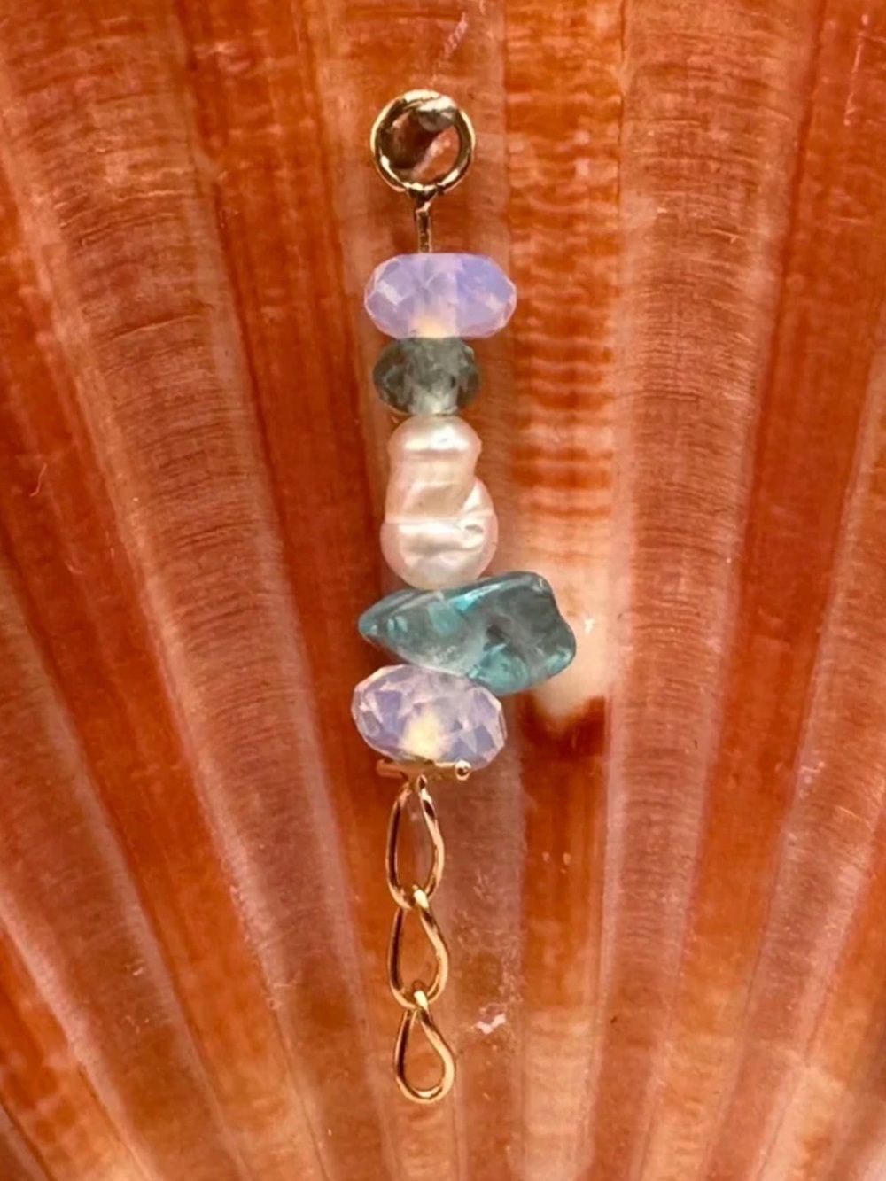 Earring Charm with Aqua, Pearl and Moonstone (by Hialeah)